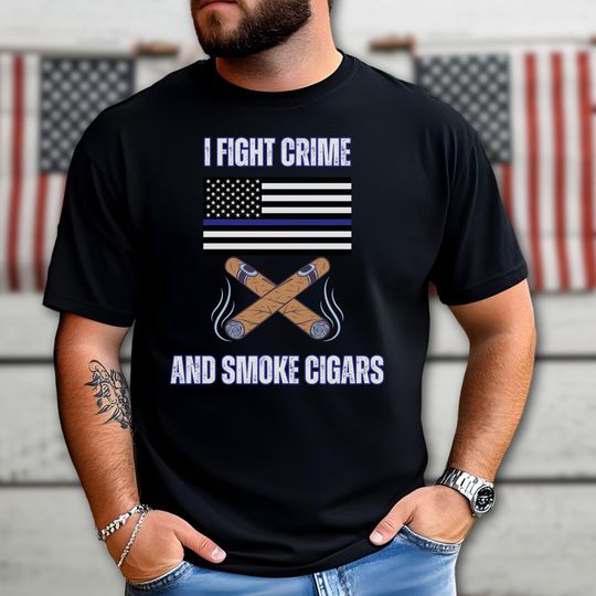 Discover Cigar Police Blue Line Flag Shirt, Law Enforcement Lounge Tee