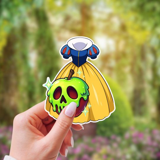 Snow White Dress Sticker | Snow White Poison Apple Waterproof Vinyl Stickers | Disney Inspired Stickers