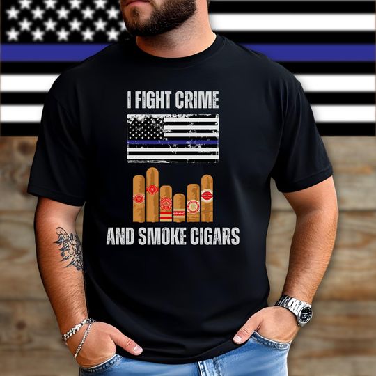 Discover Cigar Police Blue Line Flag Shirt, Law Enforcement Lounge Tee