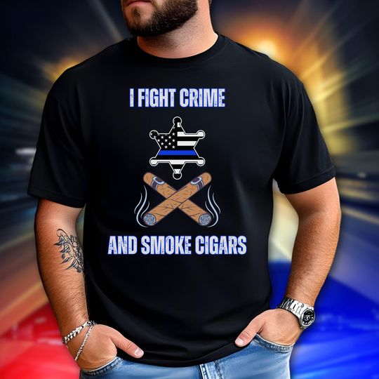 Discover Cigar Police Officer Badge Shirt, Thin Blue Line Gifts, Smoking Cigars T-Shirt
