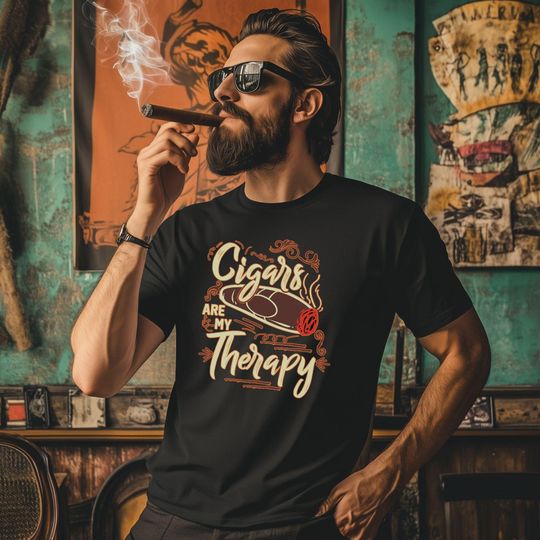Discover Cigars Therapy T-Shirt, Smoking Cigars Tee, Funny Lounge Clothing