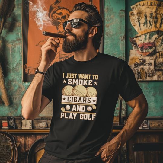 Discover Cigar Golf T-Shirt, Golfing Cigars, Funny Smoking Shirt, Clubhouse Tee