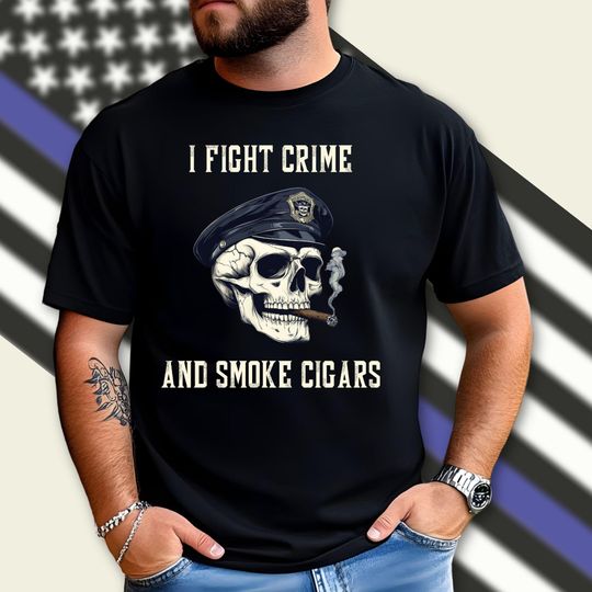Discover Cigar Police Skull Shirt, Officer Smoking Cigars T-Shirt