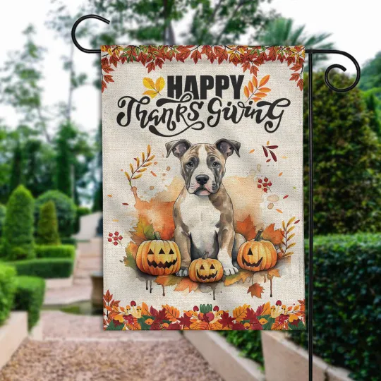 Discover Happy Thanksgiving Pitbull Dog Flag, Funny Give Thanks Happy Thanksgiving Flag,