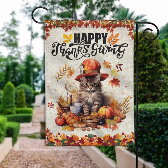 Discover Happy Thanksgiving Cat lovers Flag, Funny Give Thanks Happy Thanksgiving Flag,