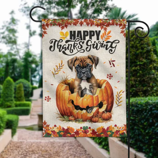 Discover Happy Thanksgiving Pug Dog Flag, Funny Pug Give Thanks Happy Thanksgiving Flag,