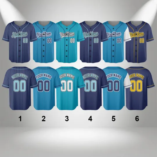 Discover Personalized Blue Baseball Jersey, Adults Kids Uniform Jersey Team Sport Jersey
