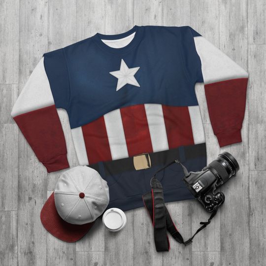 Captain America Stars and Stripes Long Sleeve Shirt, The First Avenger Costume, Superhero Sweatshirt, Comic-Con Cosplay, Avengers Campus