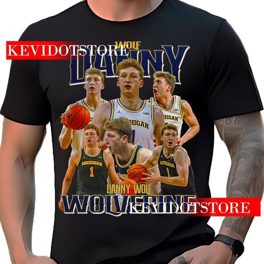 Discover Danny Wolf Shirt Athlete Basketball Michigan Player t-shirt Bootleg Vintage Design 2025