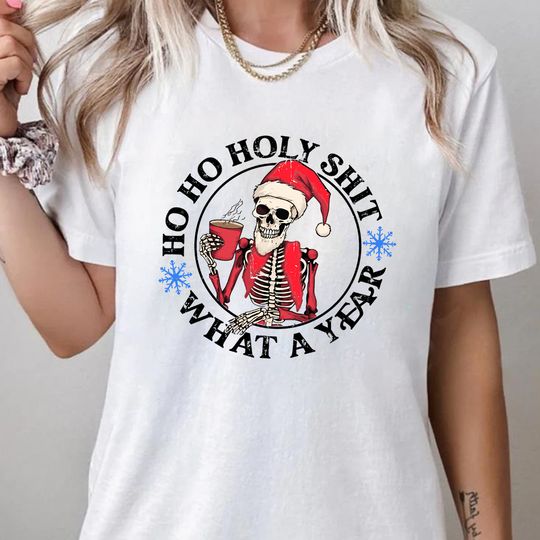 Discover Funny Christmas T-shirt Christmas Humor Shirt Skeleton Santa Claus Shirts Christmas Coffee Top Unisex Xmas Gift