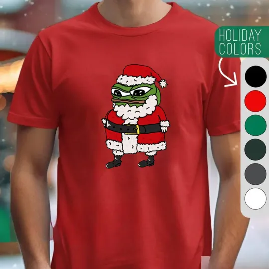 Discover Navidad Cartoon Pepe Christmas T-Shirt Men Funny Santa Claus Frog Graphic Unisex Cotton Short Sleeve Casual Cute Streetwear Men