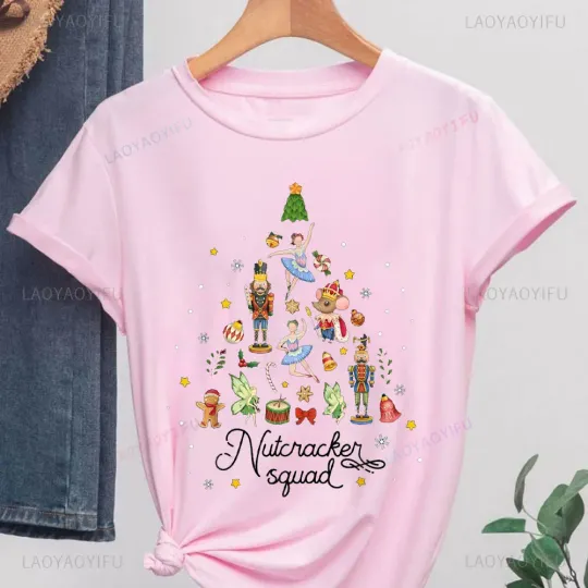 Discover 2024 Funny Nutcracker Ballerina Cotton T-shirt Graphic Christmas Nutcracker Squad Ballet Dance Women Lady Girls TShirt Tops