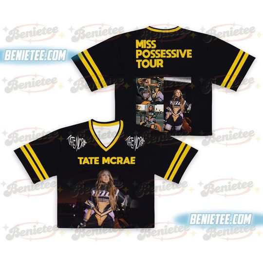 Vintage Tate McRae Croptop Football Jersey Mesh, Tate McRae Miss Possessive Tour 2025 Croptop Football Jersey