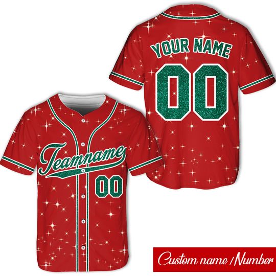 Discover Personalized Glitter Baseball Jersey, Custom Team Name And Number Baseball Jersey, Christmas Jersey Gift For Family Matching Baseball Team