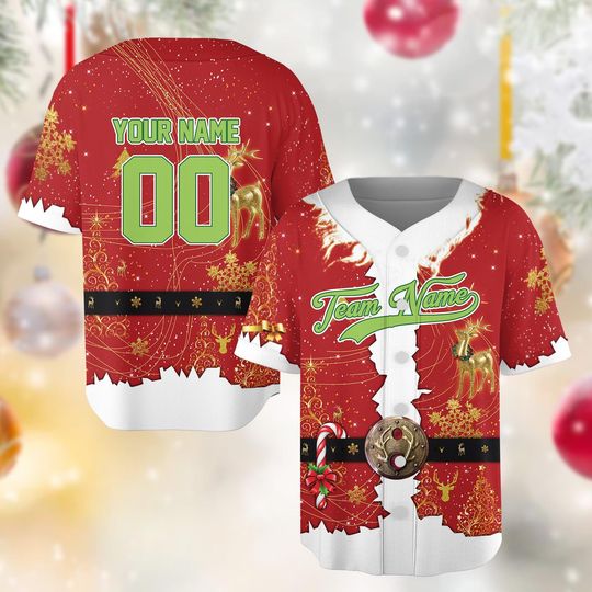 Personalized Name Number Santa Costume Baseball Jersey Christmas Shirt Youth Shirt Kid Jersey Shirt Gift For Christmas Family Shirt