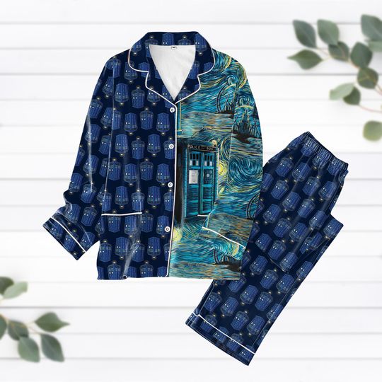 Doctor Who Pajamas, Police Box Starry Night Art Pajamas Set