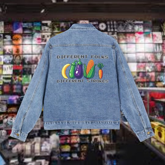 Men's Graphic Denim Trucker Jacket, Relaxed Fit, Cotton Blend