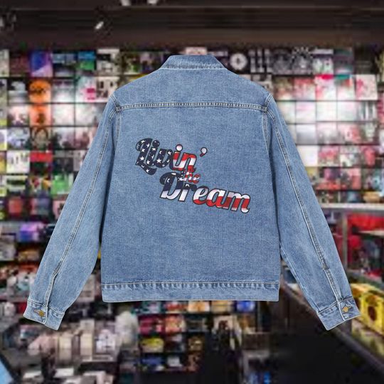 Discover Men's Denim Trucker Jacket with Graphic Back Print, Relaxed Fit