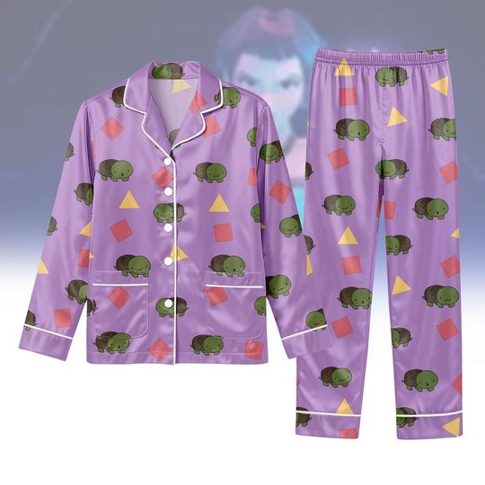 Kpop Demon Hunters Zoey Satin Long Pajamas, Zoey Huntrix Cosplay Sleepwear
