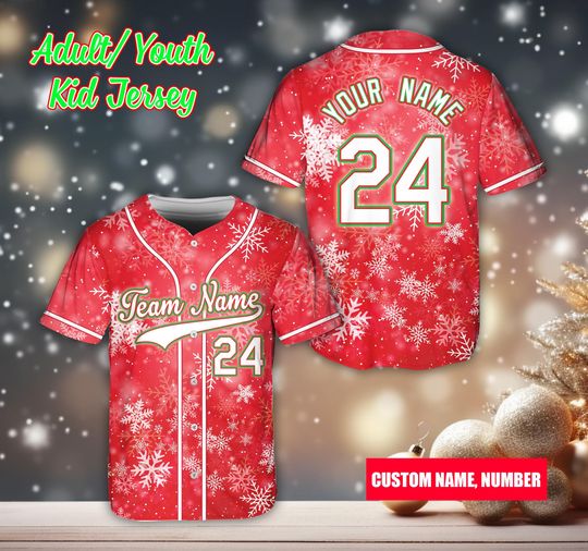 Discover Custom Christmas Snowflakes Baseball Jersey, Personalized Name Number Family Group Matching Christmas Jersey, Xmas Gift For Baseball Lovers