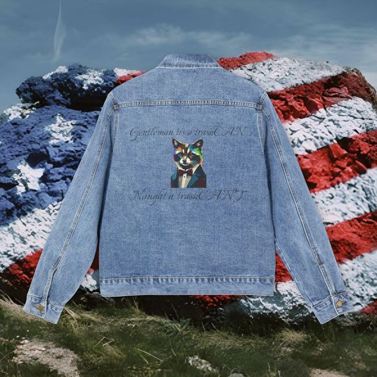 Graphic Denim Jacket for Men, Casual Streetwear, Summer/Fall Fashion, Patriotic Style