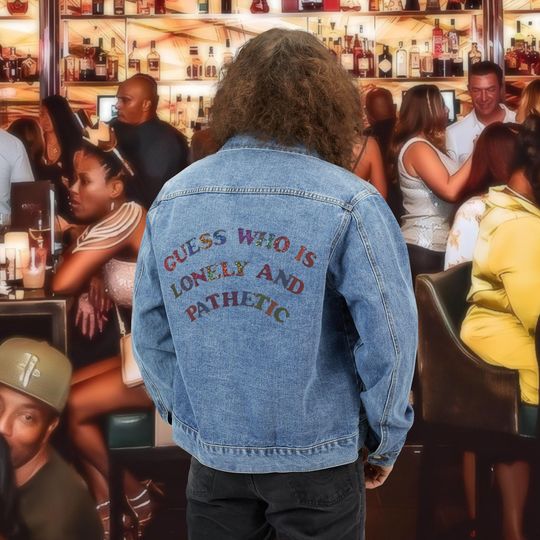 Lonely and Pathetic Graphic Denim Jacket for Men, Casual Streetwear, Summer/Fall Fashion, Patriotic Style