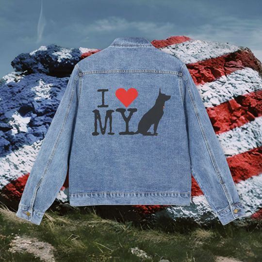 Men's Graphic Denim Jacket with Dog Design, Casual Streetwear, Summer/Fall Fashion, Patriotic Style