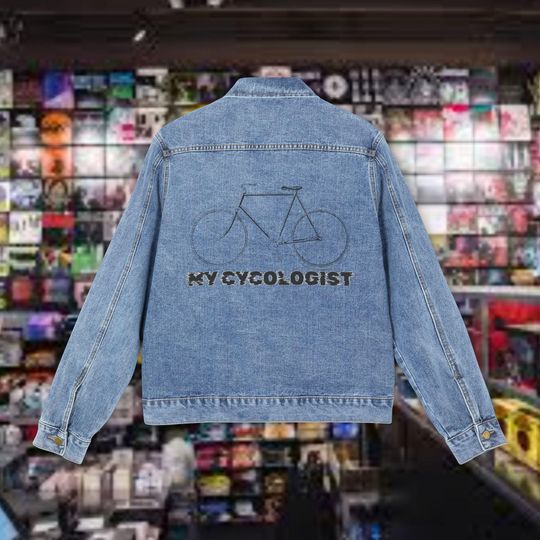 Men's Denim Trucker Jacket with 'My Cycologist' Graphic