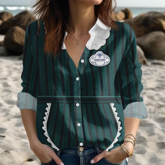 Discover Haunted Mansion Blouse Shirt, Ghost Host Linen-Look Shirt, Disneybound Costume Cosplay, Disney Running,Halloween Women Shirt, Rundisney