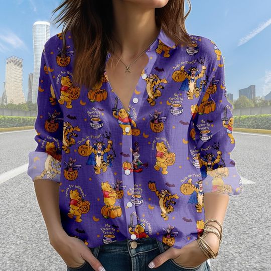 Discover Pooh Halloween Blouse Shirt, Cute Disney Halloween Shirt Women, Spooky Season Top, Fall Outfit, Trick Or Treat Shirt, Halloween Gift