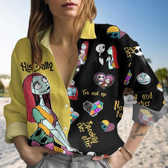 Halloween Couple Shirt, His Sally Blouse Shirt, Horror Character Casual Shirt, Spookily Ever After Long Sleeve Shirt, Trick Or Treat Te