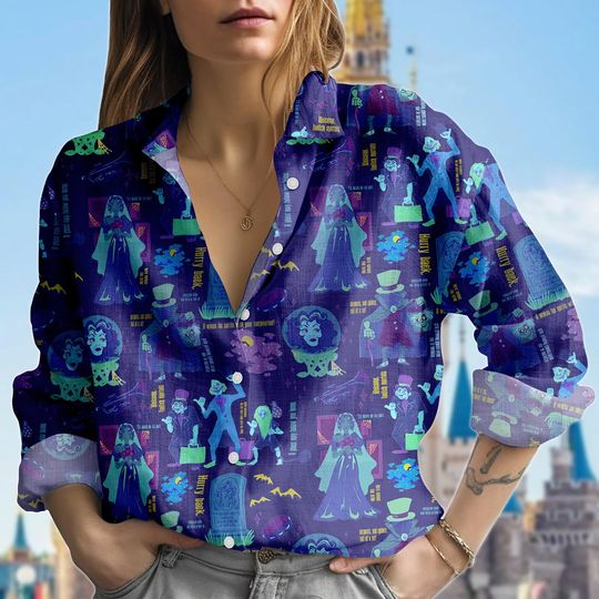 Haunted Mansion Blouses Shirt, Hitchhiking Ghosts Women  Shirt, Foolish Mortals Halloween Shirt, Horror Womens Blouse, Spooky Season