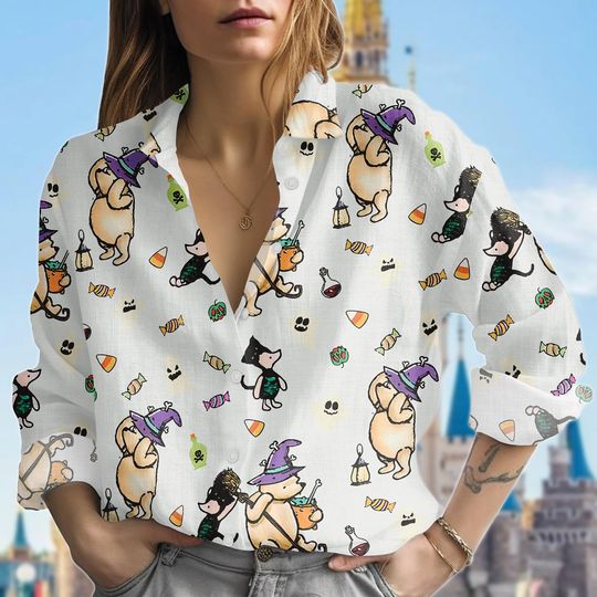 Discover Ghost Pooh Bear Blouse Shirt, Winnie The Pooh Halloween Shirt, Disney Casual Shirt, Halloween Party Outfit