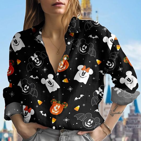 Discover Halloween Mickey Boo Blouse Shirt, Disney Mouse Ghost Women Shirt, Magic Kingdom Shirt, Disneyland Halloween Party 2025 Shirt