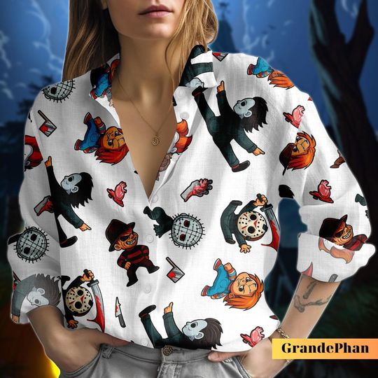 Discover Halloween Baby Characters Blouse Shirt, Kawaii Clown Button Shirt, Blouse Top for Halloween, Halloween Costume