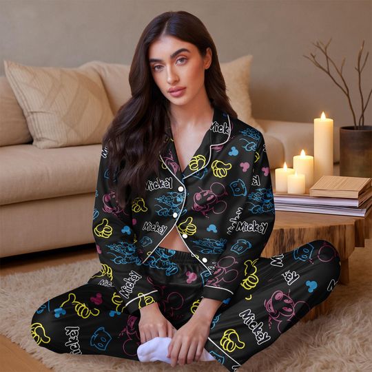 Mickey Mouse Satin Pajamas Set, Neon Disney Mickey Bridesmaid Pajamas
