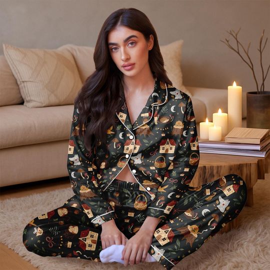 Cottagecore Satin Pajama Set for Women