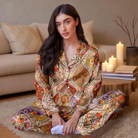 Discover Boho Floral Satin Pajama Set for Women