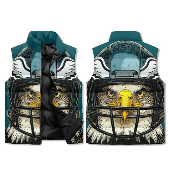 Eagle Football Helmet Puffer Vest Unisex Winter Sleeveless Jacket