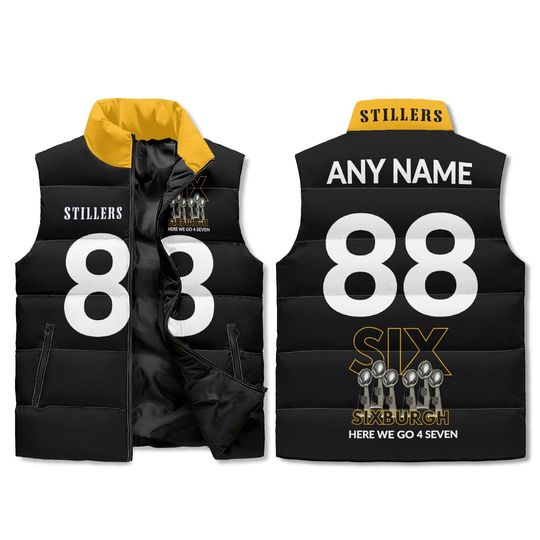 Custom Stillers Puffer Vest Black & Gold, Personalized Name/Number