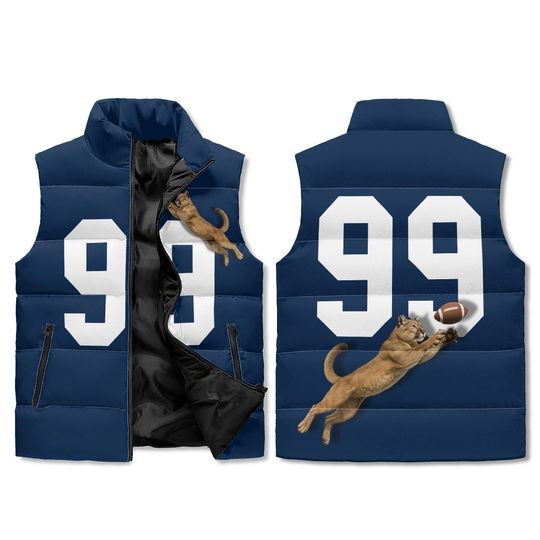 Mountain Lion Football Puffer Vest with Personalized Number and Stand Collar