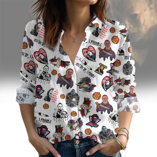Discover Halloween Jason Voorhes Michael Myers Blouse Shirt,  Friday the 13th Movie Casual Shirt, Horror Characters Friend Long Sleeve Shirt