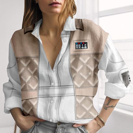 Leia Organa Cosplay Linen-Look Shirt, Star Wars Women Shirt, Princess Leia Blouse Shirt, Mandalorian Casual Shirt, Halloween Gifts