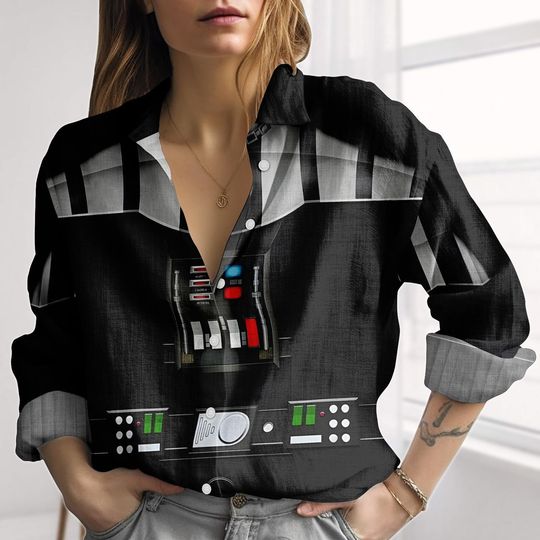 Discover Darth Vader Cosplay Linen-Look Shirt, Star Wars Women Shirt, Anakin Skywalker Blouse Shirt, Galaxys Edge Casual Shirt, Halloween Gift
