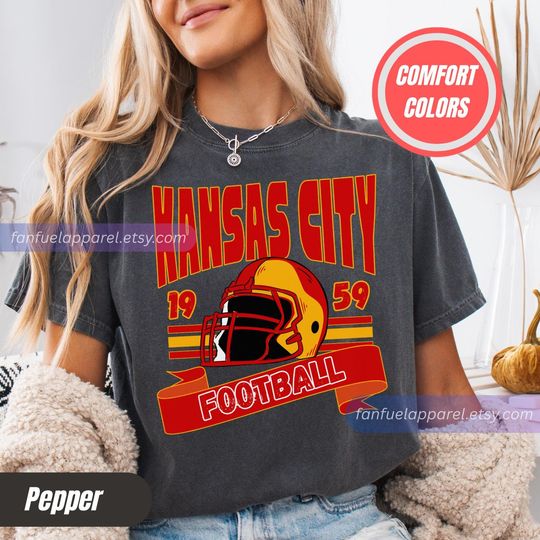 Discover Kansas City Football Comfort Colors Vintage Style T-Shirt, Kansas City Football T-shirt, Chiefs Football T-Shirt, Kansas City Fan Gifts FD12