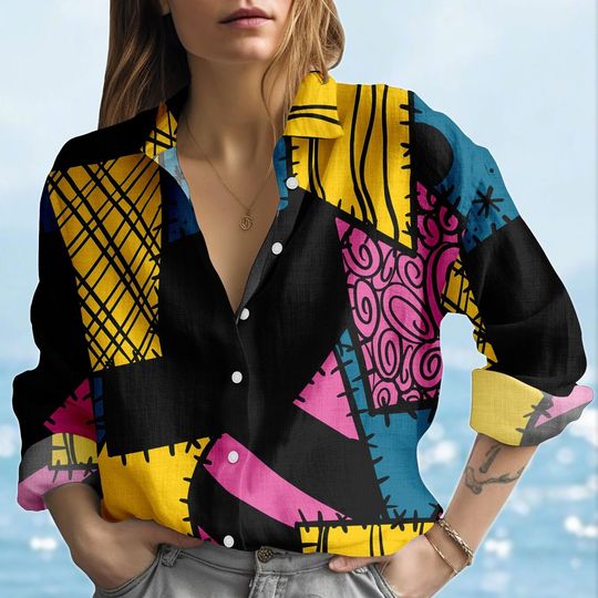 Sally Blouse Shirt, Nightmare Before Christmas Shirt, Halloween Disney Women Shirt, Gothic Shirt, Spooky Casual Shirt, Gift For Her