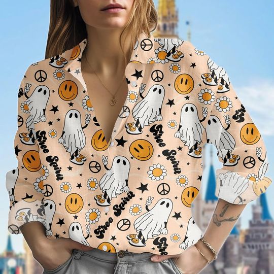 Discover Halloween Ghost Blouse Shirt, Cute Ghost Women Shirt, Halloween Shirt, Cute Fall Casual Shirt, Spooky Season Shirt, Gift For Her