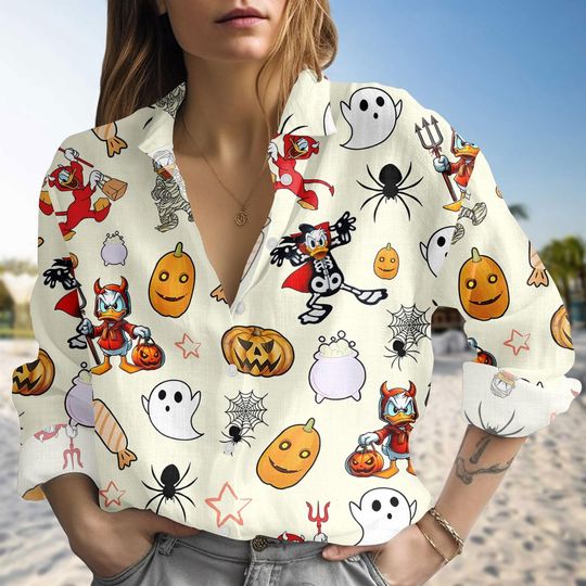 Discover Donald Duck Halloween Blouse Shirt, Halloween Top, Disney Halloween Shirt, Spooky Cartoon Shirt, Mickey and Friends Shirt, Unique Gift