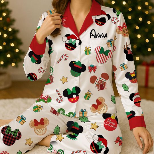 Discover Custom Mickey Christmas Pajamas, Xmas Mickey Pajama Set Short or Long Sleeve, Christmas Sleepwear, Christmas Disney Pajamas , Gift for Her