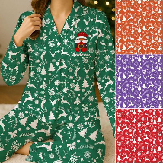 Discover Personalized Letter Name Christmas Pajamas, Custom Initial Pajama Set Short or Long Sleeve, Christmas Alphabet Sleepwear, Gift for Family